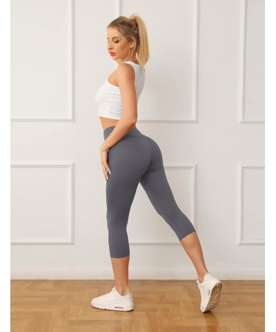 Buttery Soft High Waisted Capri Leggings for Women - Tummy Control, No See Through, Workout Yoga Pants Gray $12.32 Leggings