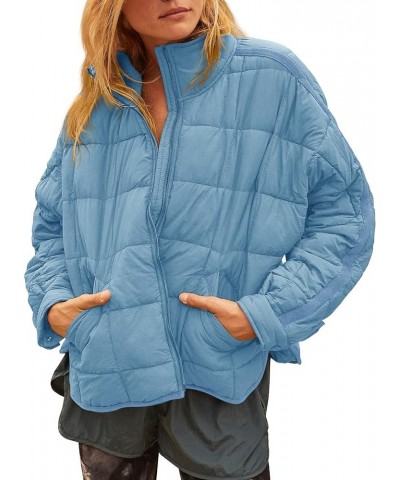 Women's Lightweight Oversized Long Sleeve Zip Water Resistant Packable Puffer Jacket Warm Short Winter Coat Sky Blue $32.47 J...