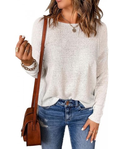 Womens Drop Shoulder Pullover Sweater Tops S_white $17.39 Sweaters