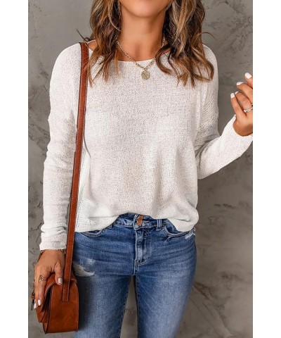 Womens Drop Shoulder Pullover Sweater Tops S_white $17.39 Sweaters