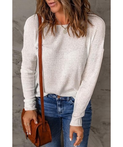 Womens Drop Shoulder Pullover Sweater Tops S_white $17.39 Sweaters