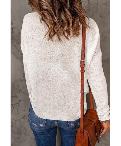 Womens Drop Shoulder Pullover Sweater Tops S_white $17.39 Sweaters