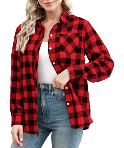 Girls and Womens Long Sleeve Casual Button Down Shirts, 3 Months - Adult 2XL Women Christmas Red Black Plaid $8.39 Blouses