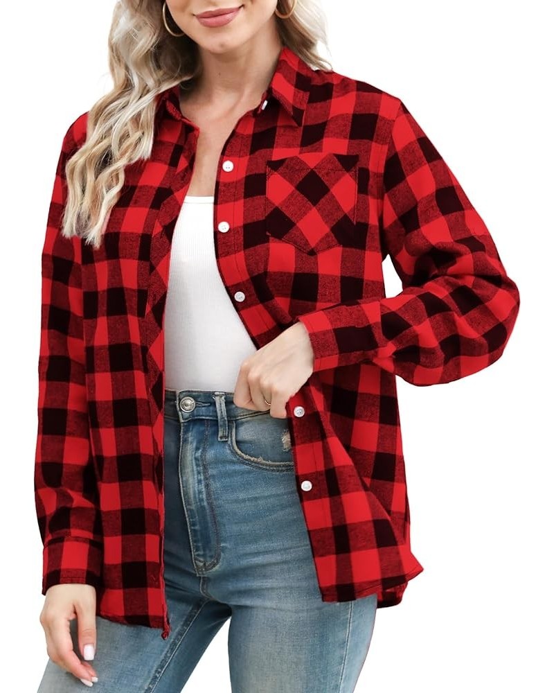 Girls and Womens Long Sleeve Casual Button Down Shirts, 3 Months - Adult 2XL Women Christmas Red Black Plaid $8.39 Blouses