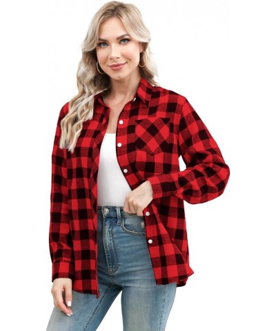 Girls and Womens Long Sleeve Casual Button Down Shirts, 3 Months - Adult 2XL Women Christmas Red Black Plaid $8.39 Blouses