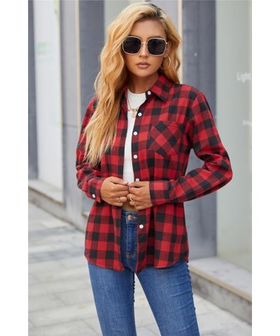 Girls and Womens Long Sleeve Casual Button Down Shirts, 3 Months - Adult 2XL Women Christmas Red Black Plaid $8.39 Blouses