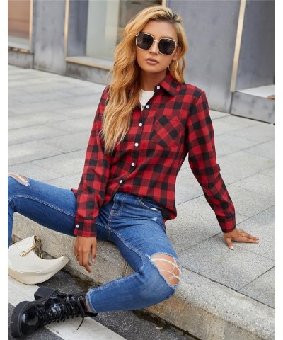 Girls and Womens Long Sleeve Casual Button Down Shirts, 3 Months - Adult 2XL Women Christmas Red Black Plaid $8.39 Blouses