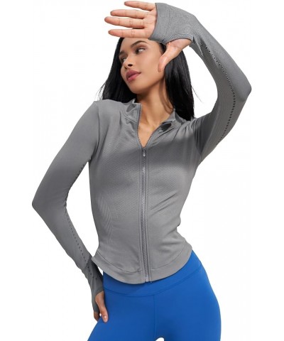 Womens Athletic Long Sleeve Full Zip Running Track Jacket Workout Yoga Sportwear with Thumb Holes Slim Fit Darkgrey $18.23 Ac...