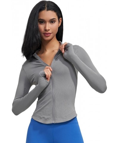 Womens Athletic Long Sleeve Full Zip Running Track Jacket Workout Yoga Sportwear with Thumb Holes Slim Fit Darkgrey $18.23 Ac...