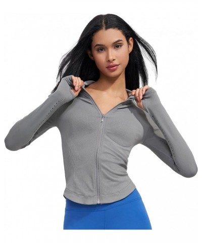 Womens Athletic Long Sleeve Full Zip Running Track Jacket Workout Yoga Sportwear with Thumb Holes Slim Fit Darkgrey $18.23 Ac...