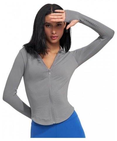 Womens Athletic Long Sleeve Full Zip Running Track Jacket Workout Yoga Sportwear with Thumb Holes Slim Fit Darkgrey $18.23 Ac...