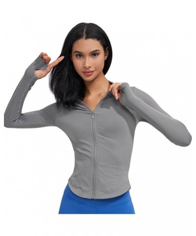 Womens Athletic Long Sleeve Full Zip Running Track Jacket Workout Yoga Sportwear with Thumb Holes Slim Fit Darkgrey $18.23 Ac...