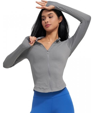 Womens Athletic Long Sleeve Full Zip Running Track Jacket Workout Yoga Sportwear with Thumb Holes Slim Fit Darkgrey $18.23 Ac...