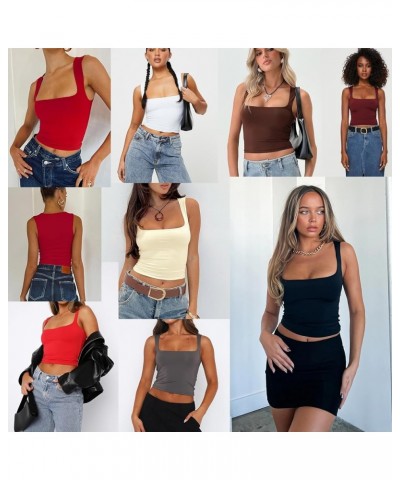 Womens Sexy Crop Top Summer 2024 Square Neck Sleeveless Double Layer Going Out Tank Tops Light Pink $10.81 Tanks