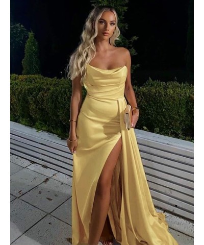 Women's Satin Prom Dress 2024 Long Mermaid Evening Dress with Slit Wrap Strapless Formal Ball Emerald Green $29.14 Dresses