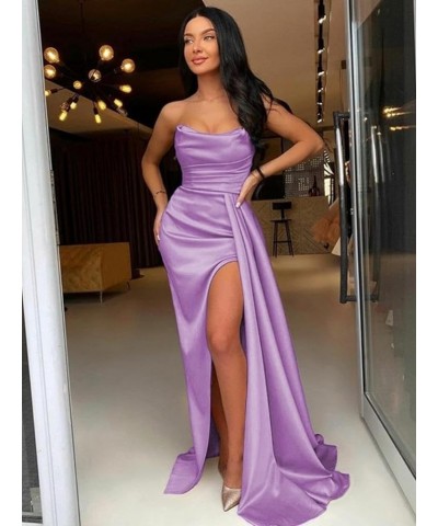 Women's Satin Prom Dress 2024 Long Mermaid Evening Dress with Slit Wrap Strapless Formal Ball Emerald Green $29.14 Dresses