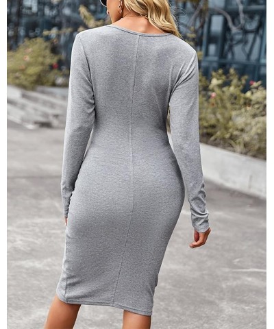 Women's Long Sleeve Wrap Dress Sexy Ruched V Neck Pencil Dress Casual Elegant Bodycon Mini Cocktail Party Dress Grey $9.68 Dr...