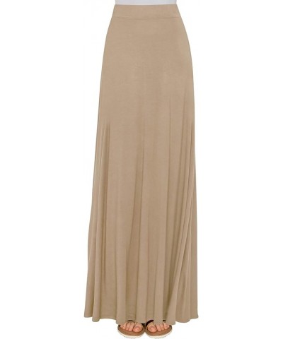 Women's Solid Maxi Skirt with Elastic Waist Band Wb1434_taupe $14.01 Skirts