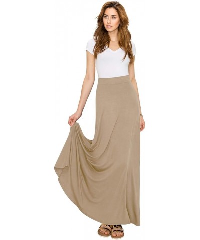 Women's Solid Maxi Skirt with Elastic Waist Band Wb1434_taupe $14.01 Skirts