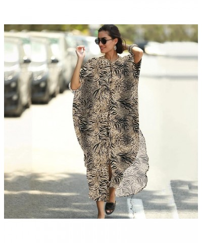 Women Casual Beach Kaftan Maxi Dress Loose Caftan Bikini Cover Up Kimono Cardigan Long Bathing Suit Shirt Dress Zebra Leopard...