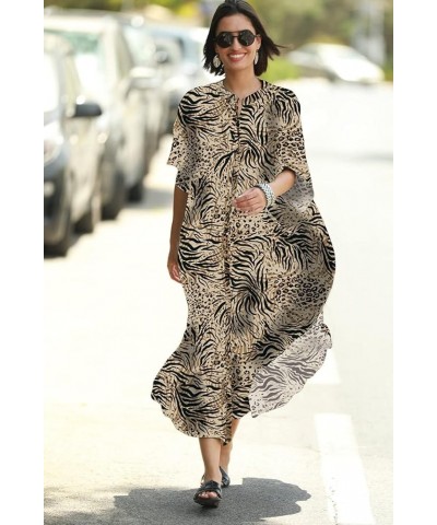 Women Casual Beach Kaftan Maxi Dress Loose Caftan Bikini Cover Up Kimono Cardigan Long Bathing Suit Shirt Dress Zebra Leopard...