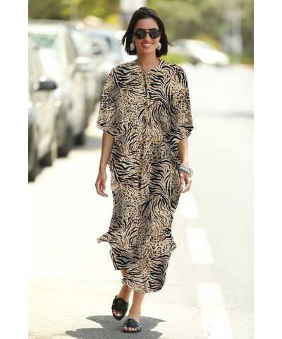 Women Casual Beach Kaftan Maxi Dress Loose Caftan Bikini Cover Up Kimono Cardigan Long Bathing Suit Shirt Dress Zebra Leopard...