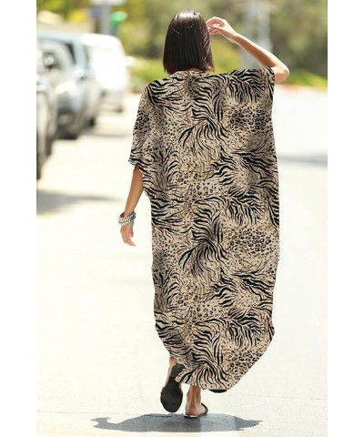 Women Casual Beach Kaftan Maxi Dress Loose Caftan Bikini Cover Up Kimono Cardigan Long Bathing Suit Shirt Dress Zebra Leopard...