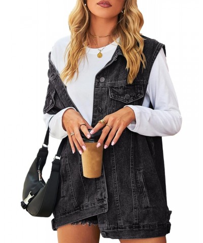 Denim Jean Vest for Women Oversized Sleeveless Button Down Hooded Denim Waistcoat(0027-02Black-XL) $11.25 Vests