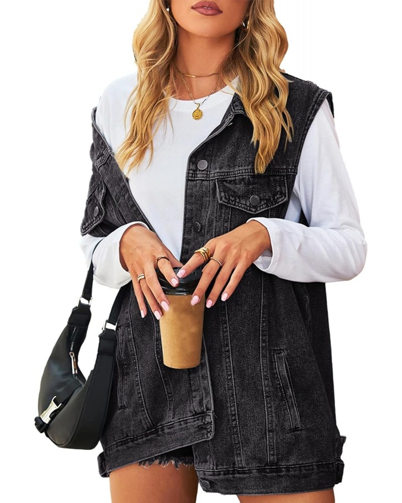 Denim Jean Vest for Women Oversized Sleeveless Button Down Hooded Denim Waistcoat(0027-02Black-XL) $11.25 Vests