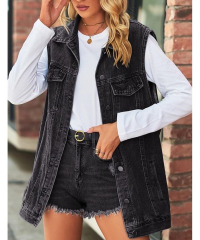 Denim Jean Vest for Women Oversized Sleeveless Button Down Hooded Denim Waistcoat(0027-02Black-XL) $11.25 Vests