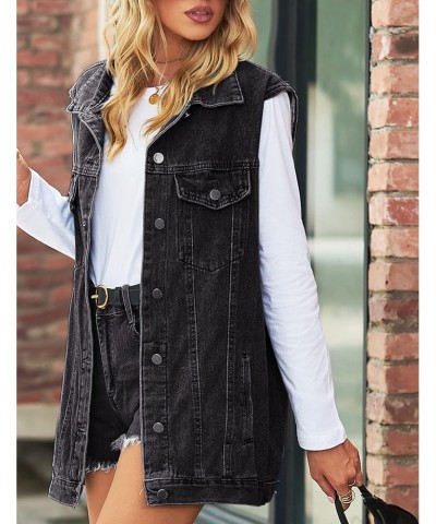 Denim Jean Vest for Women Oversized Sleeveless Button Down Hooded Denim Waistcoat(0027-02Black-XL) $11.25 Vests