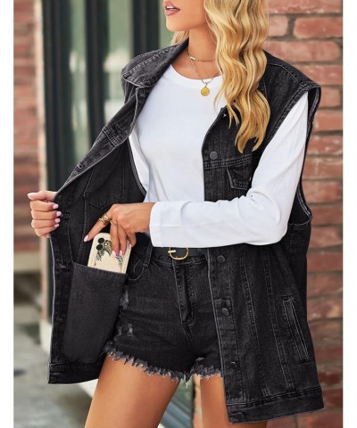 Denim Jean Vest for Women Oversized Sleeveless Button Down Hooded Denim Waistcoat(0027-02Black-XL) $11.25 Vests