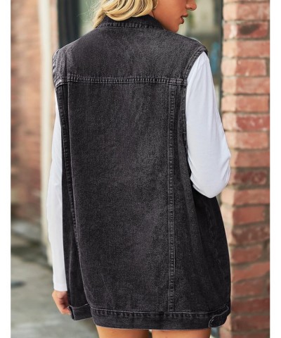 Denim Jean Vest for Women Oversized Sleeveless Button Down Hooded Denim Waistcoat(0027-02Black-XL) $11.25 Vests