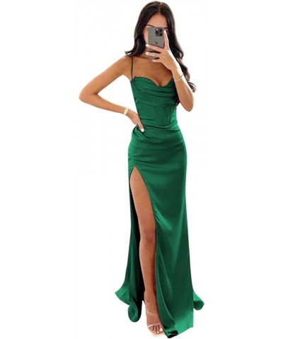 Women's Mermaid Prom Dress with Slit Satin Bridesmaid Dresses Long Corset Evening Formal Party Gown Emerald Green $29.06 Dresses