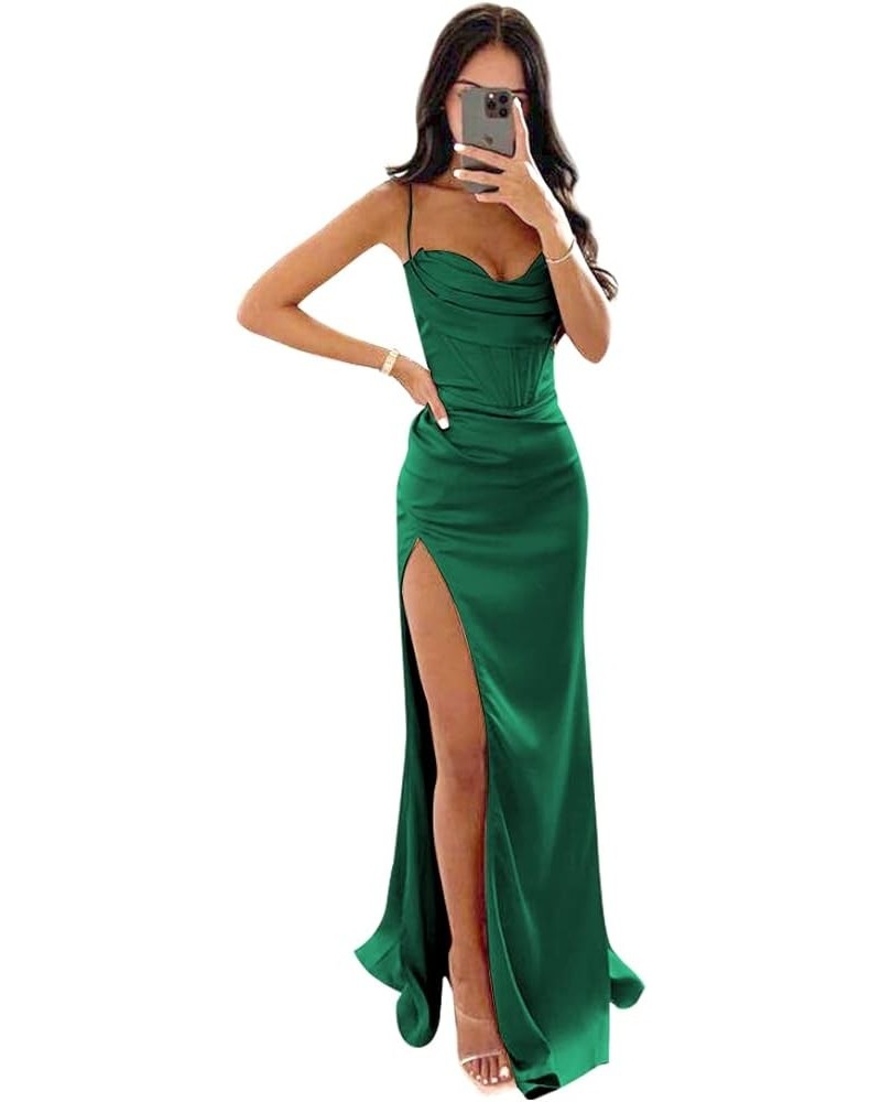 Women's Mermaid Prom Dress with Slit Satin Bridesmaid Dresses Long Corset Evening Formal Party Gown Emerald Green $29.06 Dresses