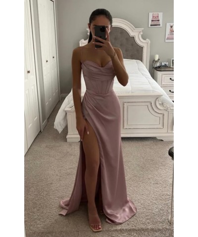 Women's Mermaid Prom Dress with Slit Satin Bridesmaid Dresses Long Corset Evening Formal Party Gown Emerald Green $29.06 Dresses