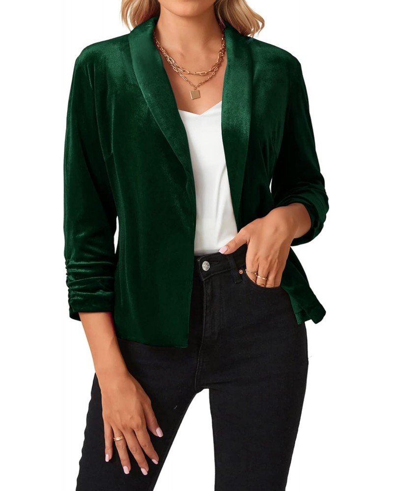 Women's 3/4 Sleeve Blazers Shawl Lapel Vintage Office Open Front Velvet Blazer (Dark Green - Size XL) $22.54 Blazers