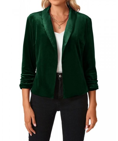 Women's 3/4 Sleeve Blazers Shawl Lapel Vintage Office Open Front Velvet Blazer (Dark Green - Size XL) $22.54 Blazers