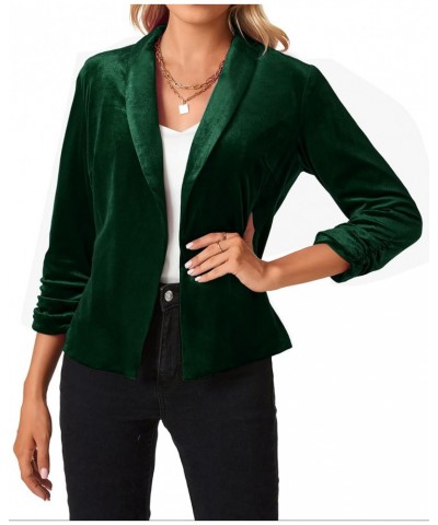 Women's 3/4 Sleeve Blazers Shawl Lapel Vintage Office Open Front Velvet Blazer (Dark Green - Size XL) $22.54 Blazers