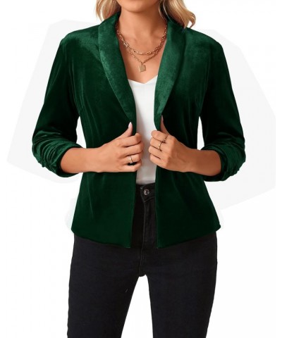 Women's 3/4 Sleeve Blazers Shawl Lapel Vintage Office Open Front Velvet Blazer (Dark Green - Size XL) $22.54 Blazers