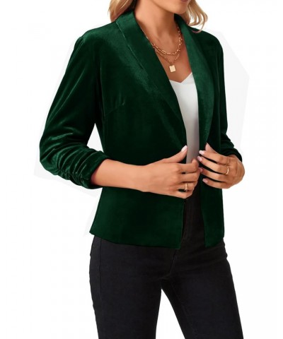 Women's 3/4 Sleeve Blazers Shawl Lapel Vintage Office Open Front Velvet Blazer (Dark Green - Size XL) $22.54 Blazers