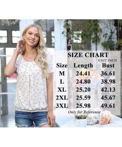 2024 Women's Summer Tunic Tops Short Sleeve Casual Tshirt for Leggings Pleated Loose Blouses Navy Flowers $12.60 Tops