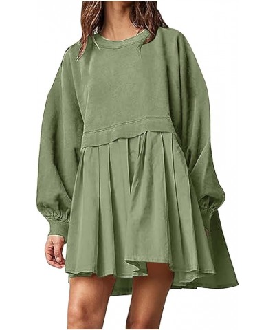 Women Oversized Sweatshirt Dress 2023 Fall Fashion Patchwork Crewneck Long Sleeve Pullover Sweatshirt Flowy Mini Dress G Gree...