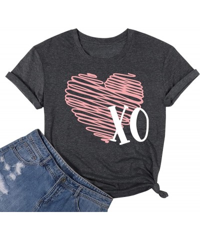 Valentines Day Shirts for Women Cute Love Heart XO Printed Graphic Tees Casual Lover Short Sleeve Valentine's Day Gift Tops D...