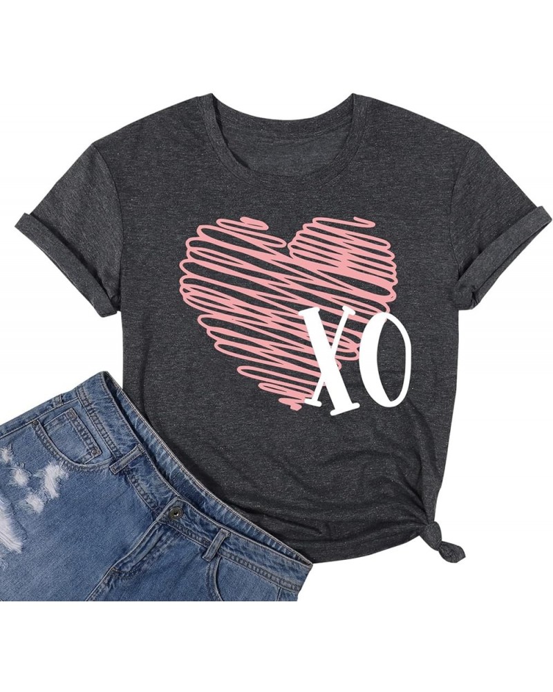 Valentines Day Shirts for Women Cute Love Heart XO Printed Graphic Tees Casual Lover Short Sleeve Valentine's Day Gift Tops D...