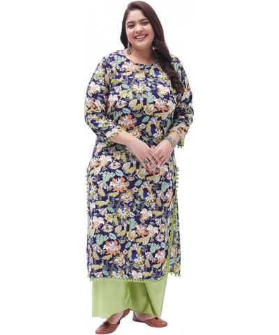 Women's Rayon Blue & Green Printed Kurta with Palazzo Multi $18.04 Tops