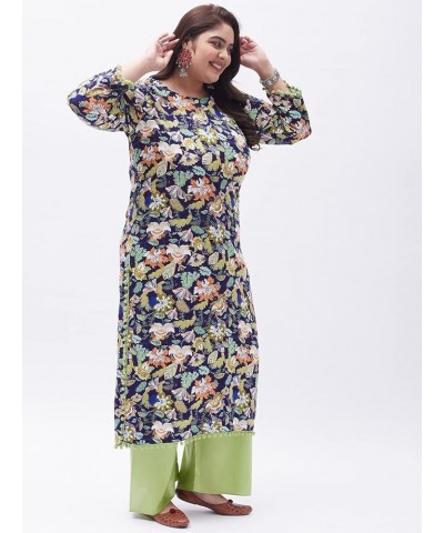 Women's Rayon Blue & Green Printed Kurta with Palazzo Multi $18.04 Tops