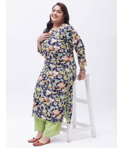 Women's Rayon Blue & Green Printed Kurta with Palazzo Multi $18.04 Tops