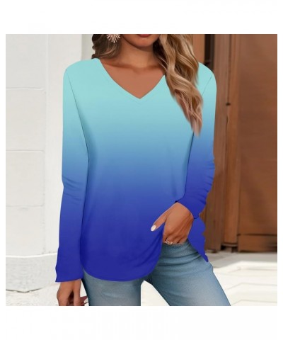 Long Sleeve Shirts for Women Retro Print Tunic Tops Basic V Neck Blouses Shirts Regular Womens Spring Tops 2024 03-sky Blue $...