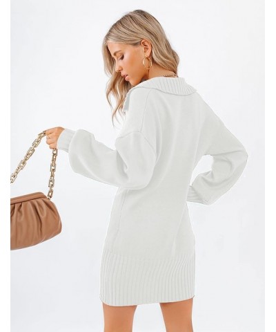 Women Casual V Neck Knit Mini Sweater Dresses Long Sleeve Solid Color Ribbed Hem Pullover Jumper Sweaters White $17.20 Sweaters